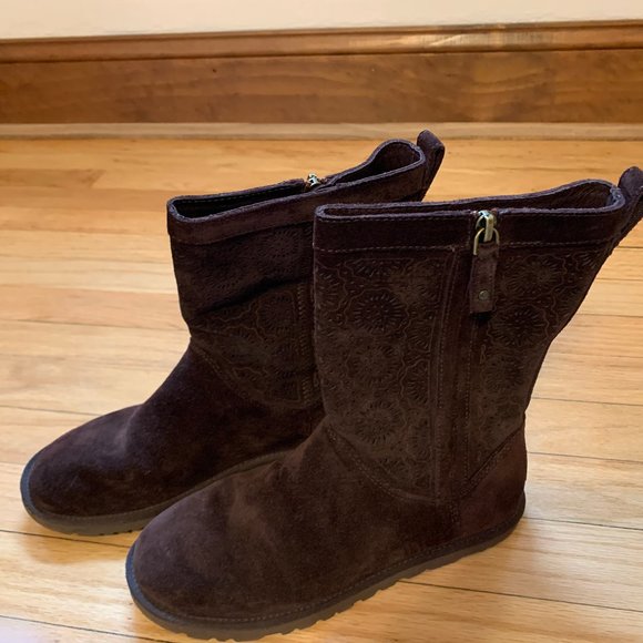 UGG brown suede flat unlined boots, size 7 EUC - Picture 4 of 7